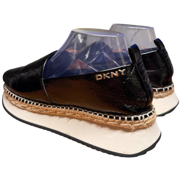 DKNY Orza Women's 9 Black Patent Platform Espadrille Sandals Slip-On Open Toe - Picture 3 of 13